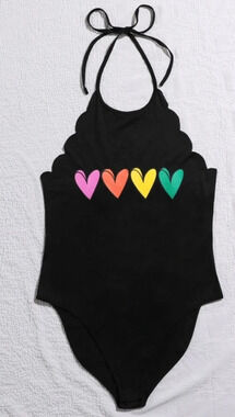 Shein Curve Plus Heart Print Scallop Trim Halter Bodysuit Size Women 3XL NEW